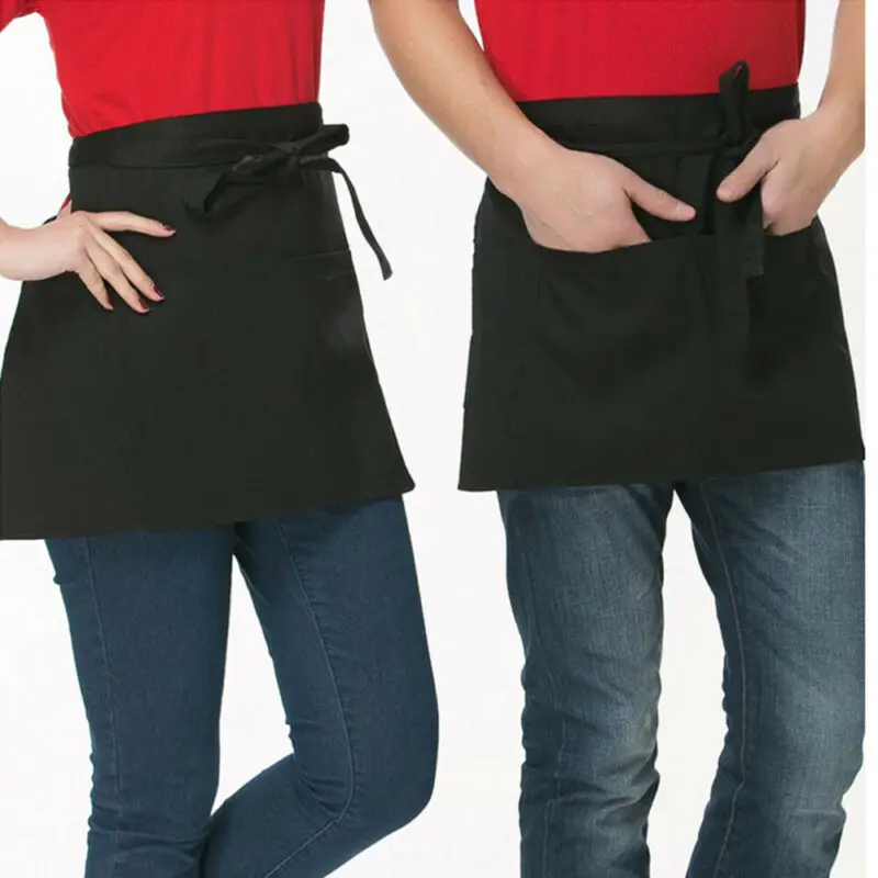 Half Short Waist Apron Women Men Waiter Waitress Apron with Pockets Cafe Pub Restaurant Kitchen Apron Home Cleaning Tool