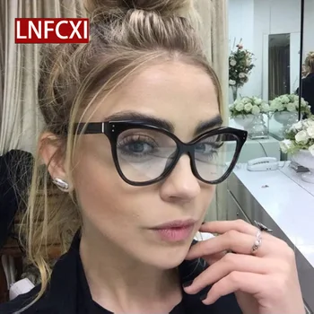 

LNFCXI Oversize Retro Women Cat Eye Frame Glasses Women Frame Fashion Nail Decoration Ladies Clear Glasses Lens