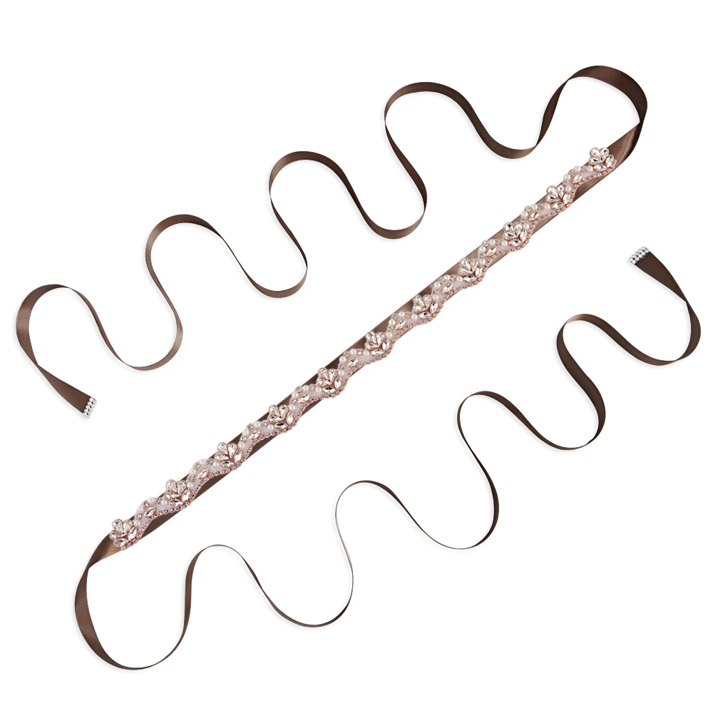 brown TRiXY S421-RG, розовое золото, стразы, свадебный пояс, кристалл, свадебный пояс, пояс для невесты, платья для подружек невесты, аксессуары - Цвет: brown