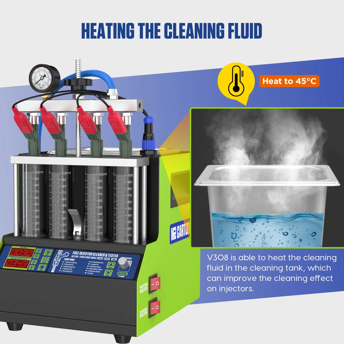 US $318.99 MRCARTOOL V308 Car Fuel Injector Tester Cleaning Machine Motorcycle Fuel Injector Test Cleaner 4 Cylinders 1300ml Tester Cleaner