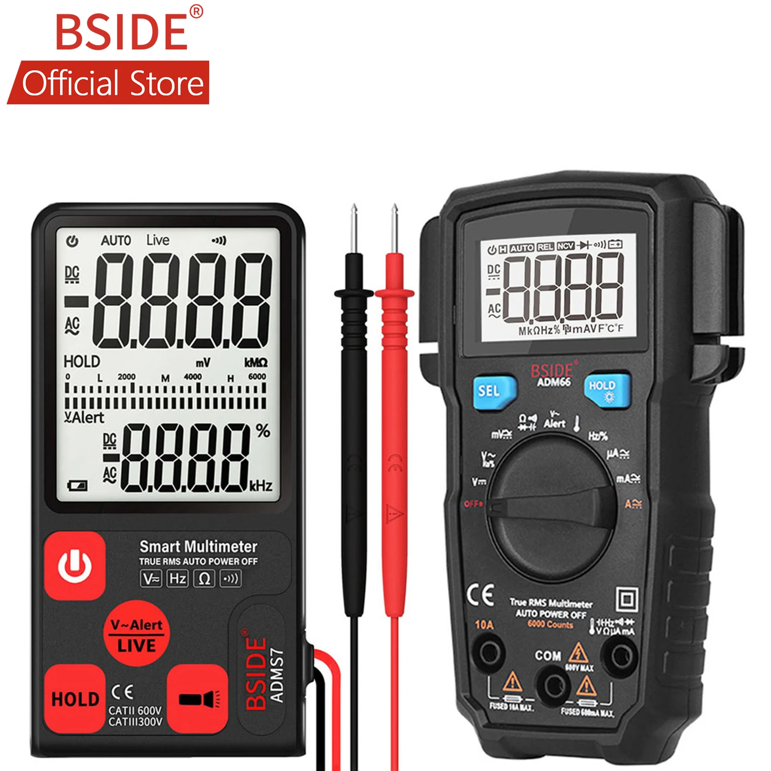 

BSIDE ADMS7 Smart Digital Voltmeter 3.5" LCD 3-Line Display Portable DMM With Analog Volt NCV Resistance Ohm Tester Kit