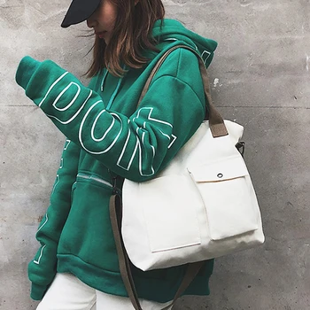 

Women Canvas Ladies Casual Shoulder Bag Foldable Shopping Bags Beach Bag Cloth Female Handbag Bags For Women 2020