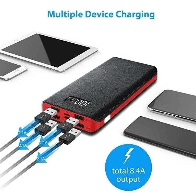 

2020 HOT Portable 30000mAh Power Bank 4-USB Ports External Battery Power Bank LCD Display LED Digital Display For Smart Phone