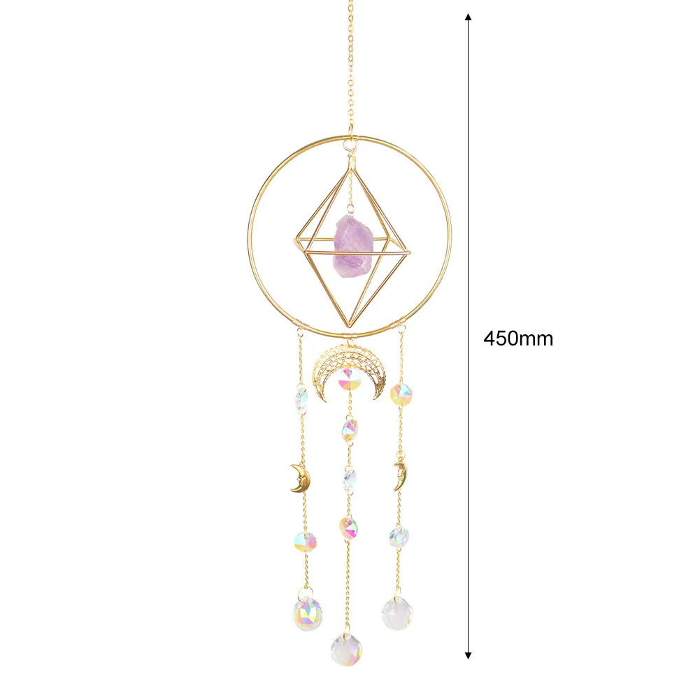 Crystal Wind Chime Star Moon Sun Catchers Windchimes Plated Colorful Beads Hanging Drop for Outdoor Indoor Garden Decor Craft
