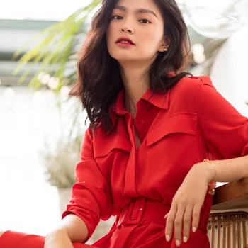 

Women's clothing in the spring of 2020 new boyfriend with long red dress female temperament han edition in 8867