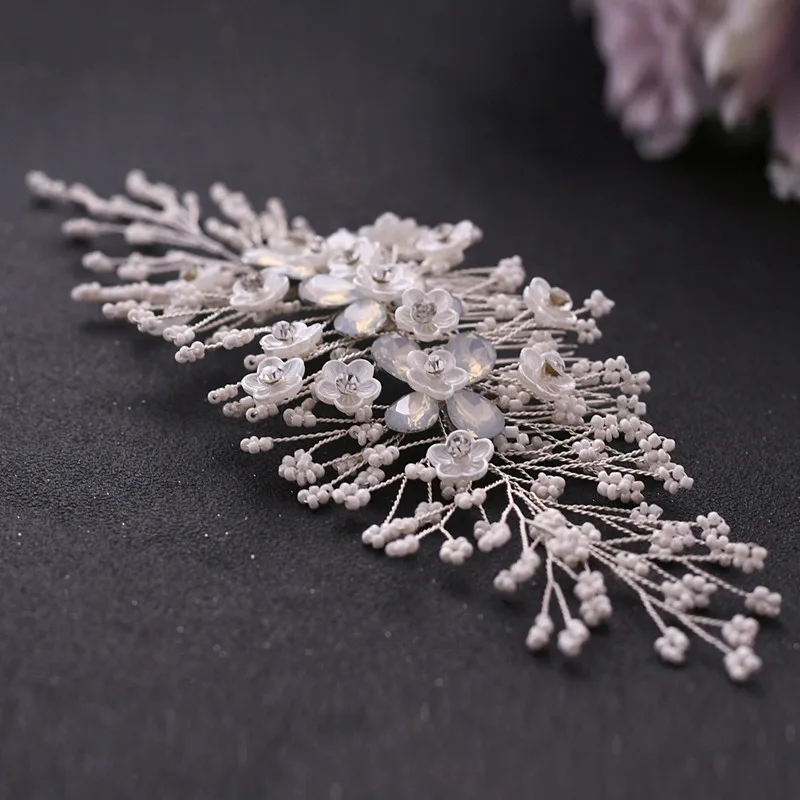 Floralbride New Handmade Crystal Rhinestones Pearls Flower Wedding Hair Comb Bridal Headdress Hair Accessories Women Jewelry
