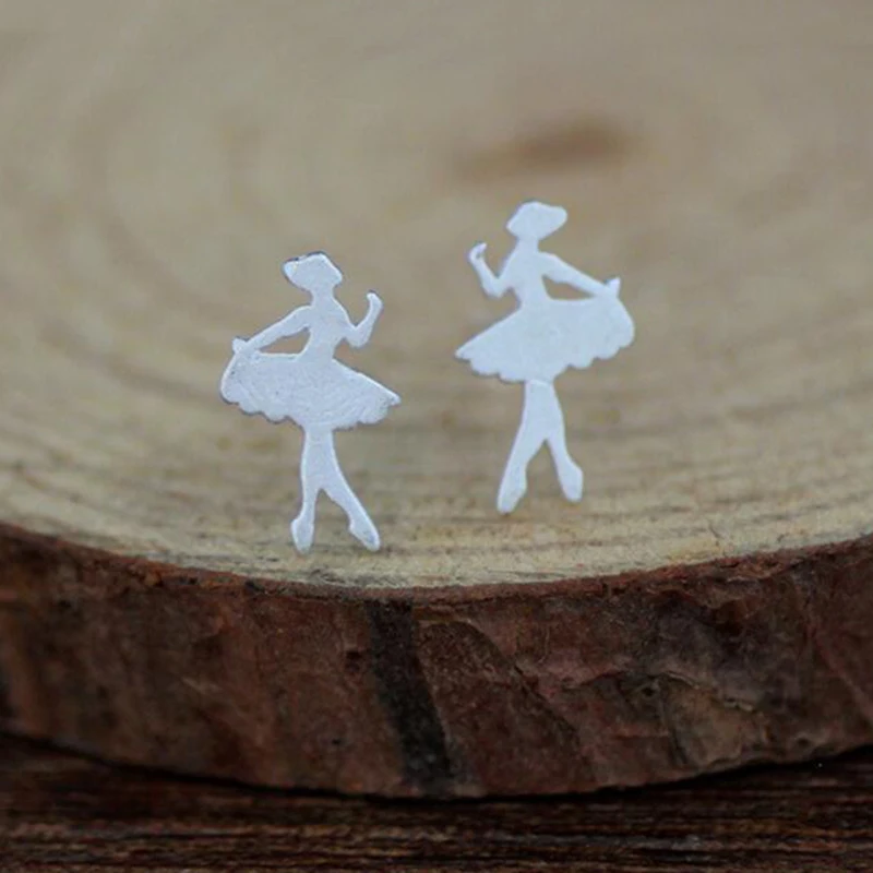 Изысканные 925 пробы серебряные маленькие серьги-гвоздики для балета и танцев для девочек, серьги для танцовщицы и принцессы, подарок для девочек, Прямая поставка, S-E122