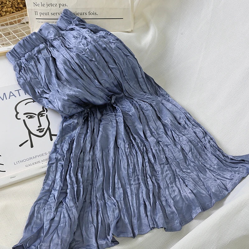 YuooMuoo Новинка осень и зима Высокая талия плиссированная миди юбка женская винтажная синяя юбка элегантная женская длинная юбка розовая