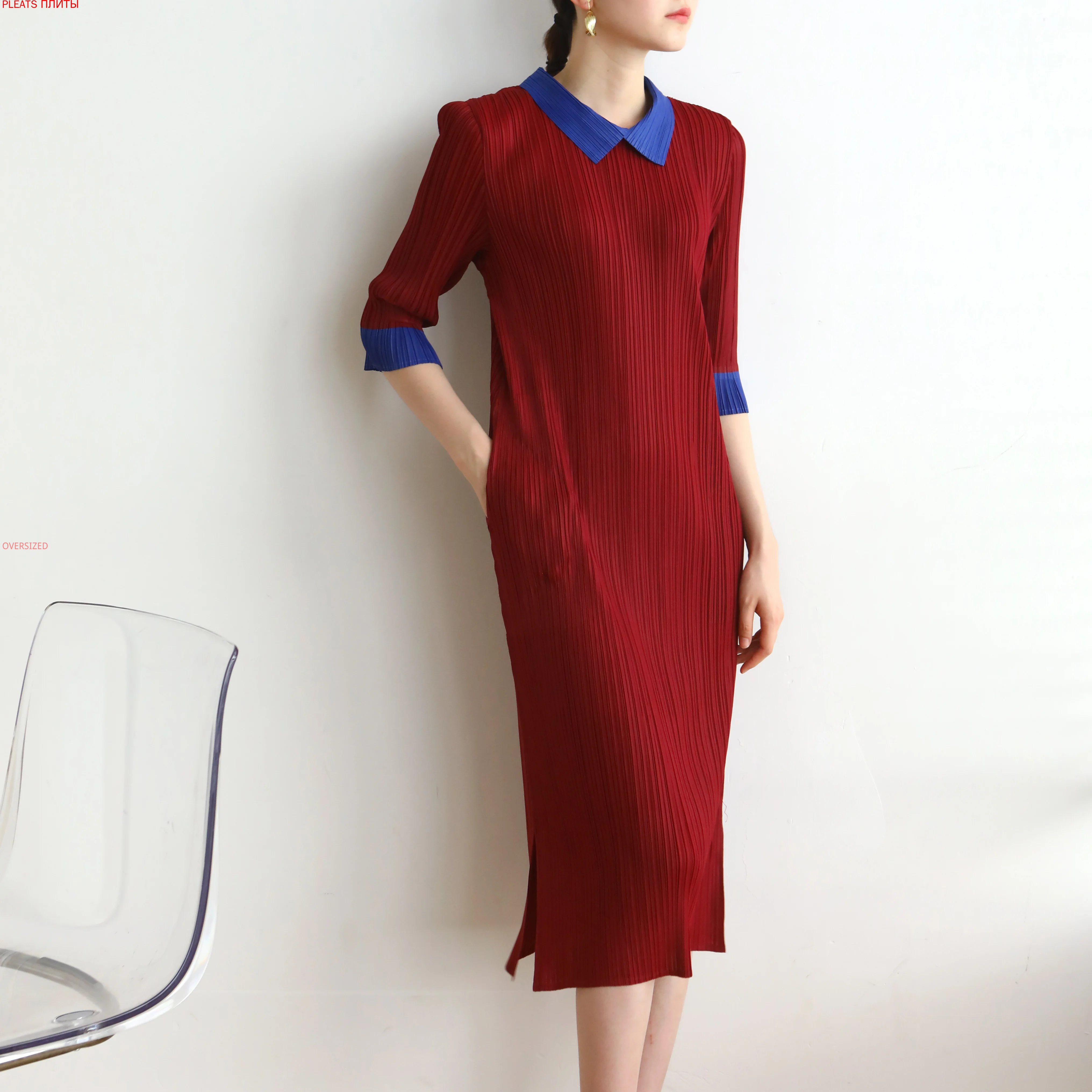

Новинка; Сезон осень-лето; Miyake Style; Платье для путешествий с рукавами «пять четвертей»; Доступно от производителя; Плиссированное платье; Vestido Robe Vetement