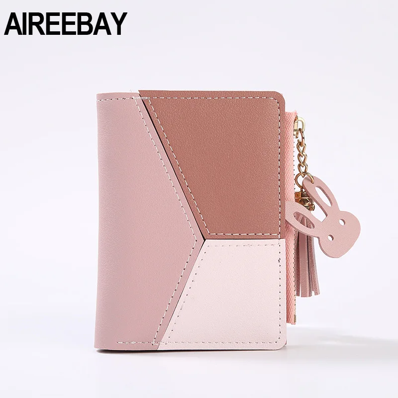 AIREEBAY кошелек короткий женский кошелек на молнии кошелек в стиле пэчворк модные кожаные кошельки с панелями модный кошелек с кисточками для монет держатель для карт