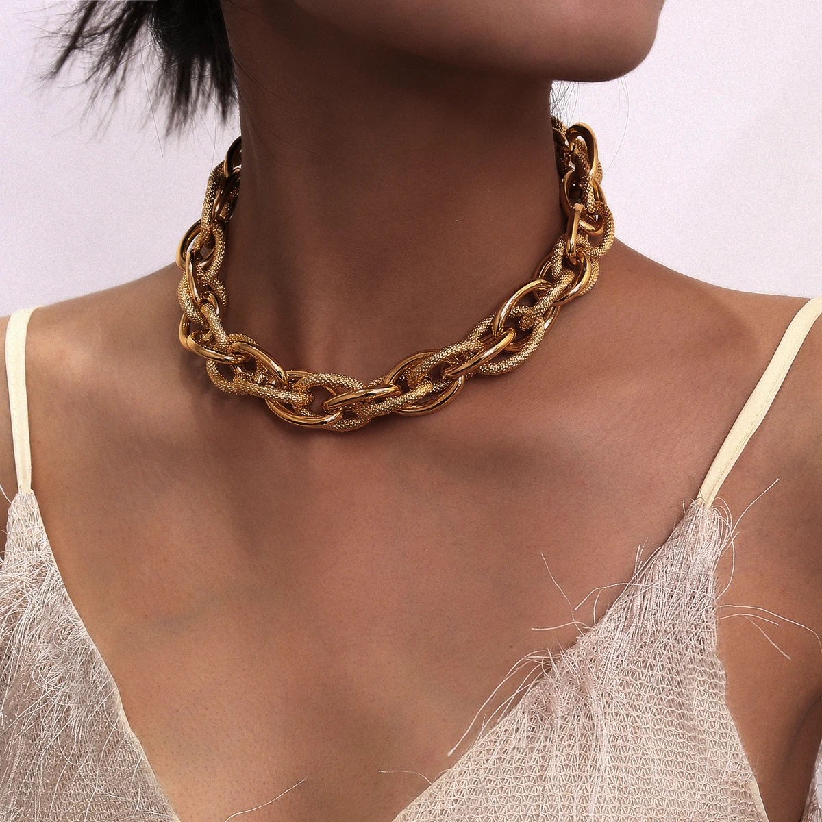 3 Pieces Punk Chain Choker Lock Pendant Necklace Long Multilayer Chunky Choker Ideal for Christmas gifts