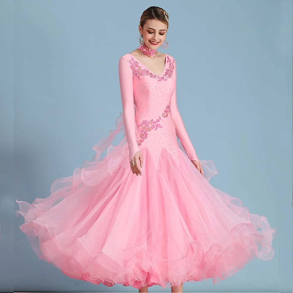 Standard Ballroom Dance Dresses of High Quality Long Sleeve Flamenco Dancing Skirt Women Cheap Stage Waltz Ballroom Dress
