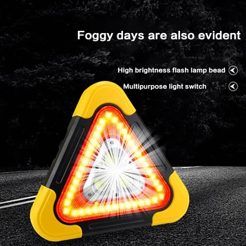 

1pc 6400 MA Car Warning Light Safety Tripod Triangular Solar LED Emergency COB Rechargeable Strong Floodlight Car Accessories