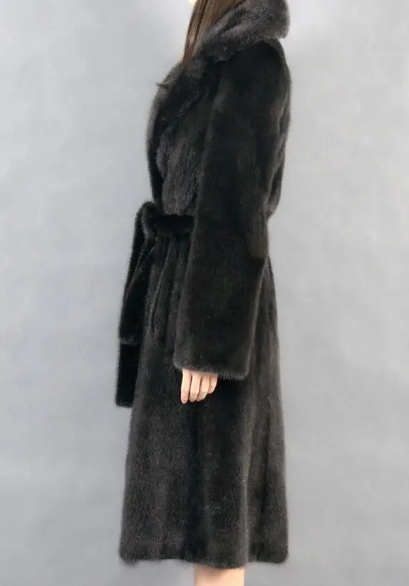 S-9XL, хит, Весенняя женская новая мода, имитация водной гривы, костюм с воротником и поясом, тонкое длинное пальто, большой размер