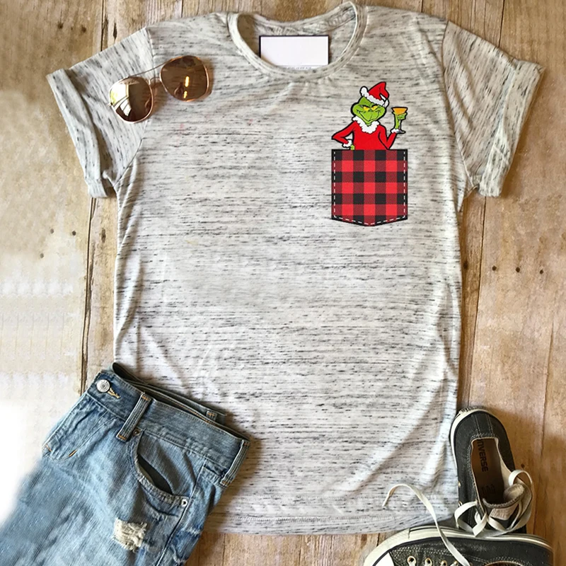

Grinch Shirt Christmas Fashion Women 2020 Graphic T Shirts Aesthetic White Top Casual Plaid Graphic Tees Women Harajuku