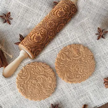 

Christmas Embossing Fondant Rolling Pin Baking Cookie Biscuit Cake Dough Engraved Roller Kitchen Tool 35/43CM Dropshipping