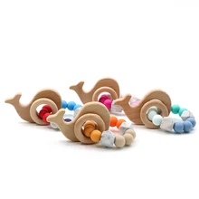 Shoowyoom – anneau de dentition en Silicone pour bébé, jouet en bois, baleine, hochet, perles, personnalisé, 4 couleurs, nouveauté 2021 