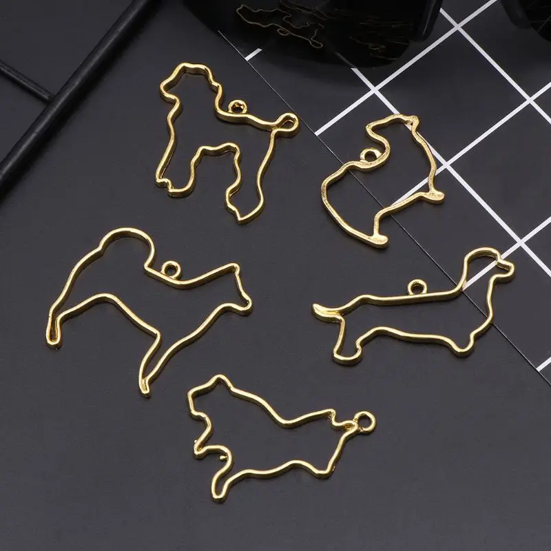 5 Pcs/set Dog Animal Styling Crystal Epoxy Glue UV Resin Metal Border Color Retaining DIY Jewelry Making Frame