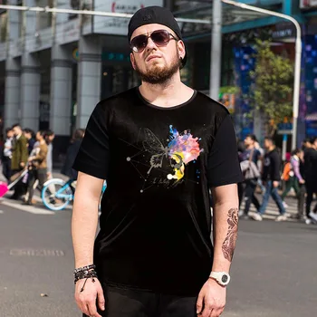 

GONTHWID Men's Clothing Plus Fertilizer To Increase Short-sleeved T-shirt Printing Large Size Casual Loose Round Neck Fat Shirt