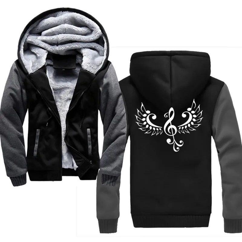 dark grey Музыкальные Символы с крыльями Мужская толстовка на молнии спереди мужские толстовки для мужчин с длинным рукавом Толстовка - Цвет: dark grey