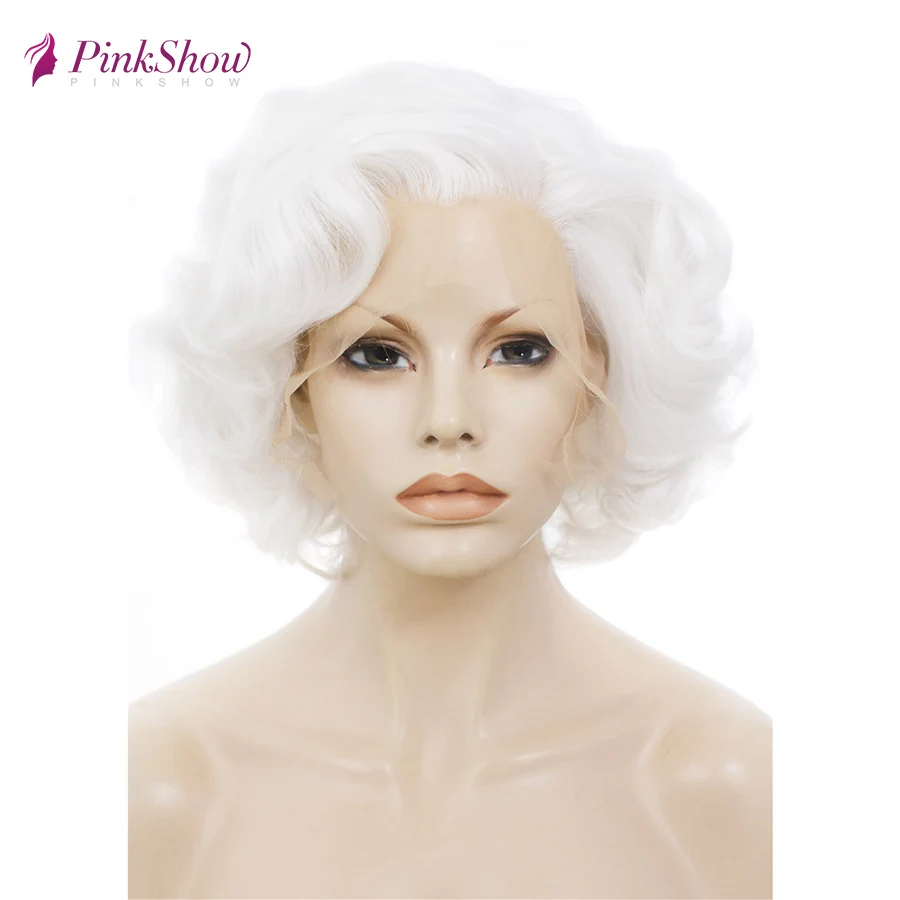 white Pinkshow короткие белые кружевные передние парики для женщин синтетические кружевные передние парики термостойкие волокна Glueless косплей парик - Цвет: white