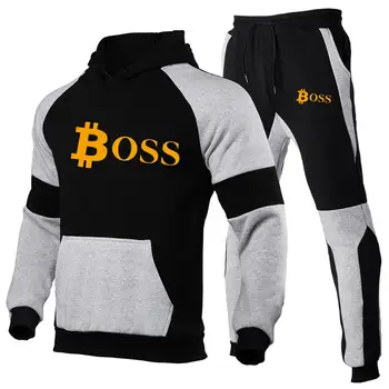 

2020 Brand Tracksuit Plus Velvet Thicken Men Sport Patchwork Set Hoodie Sweatshirt GYMS Fitness Pants Workout Running Suit