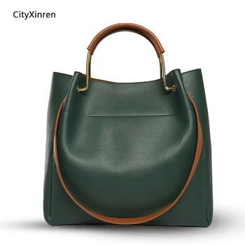 

Simple tote female bag 2020 new texture handbag shoulder bag fashion wild female messenger bag solid color oil leather big bag