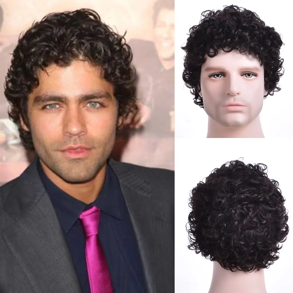 Mens Hair Wig Curly Natural Mens Short Hair Curly Wig Brown Curly