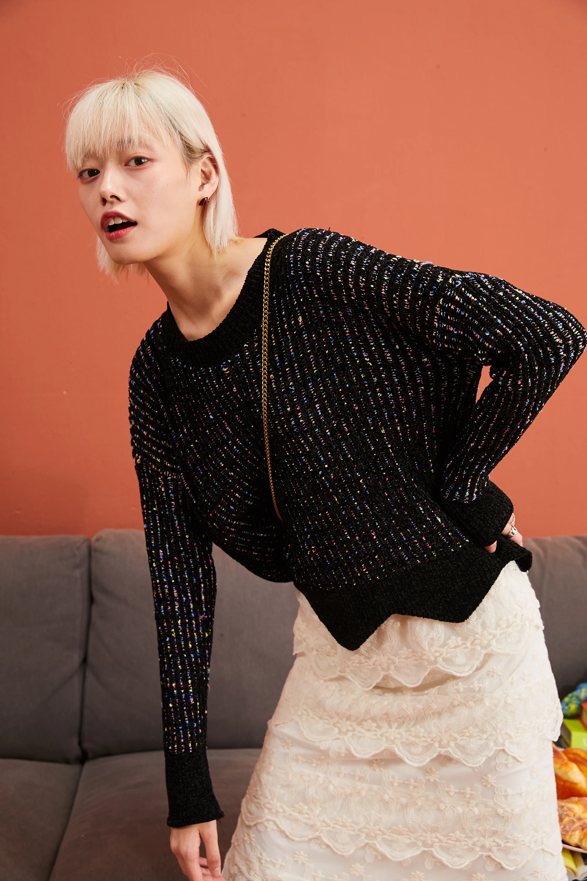 SAM'S TREE/черный вязаный пуловер с цветными блоками в Корейском стиле, женский свитер, зима, синяя волна, длинный рукав, для отдыха, для офиса, для девушек, топы
