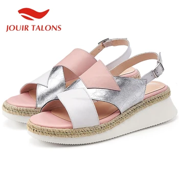 

JOUIR TALONS 2020 new arrivals Genuine Leather women sandals wedges platform mixed colors shoes Summer leisure Woman pumps