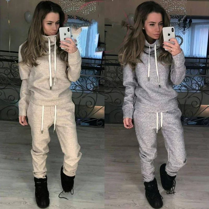 

Женский спортивный костюм, толстовка с капюшоном и длинными рукавами + длинные штаны на шнуровке, повседневный костюм