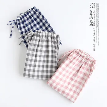 

Comfortable Sleep Bottoms Plaid 100% Cotton Pajama Pants Women Simple Casual Sleeping Pants for Men Loose Couples Home Clothes
