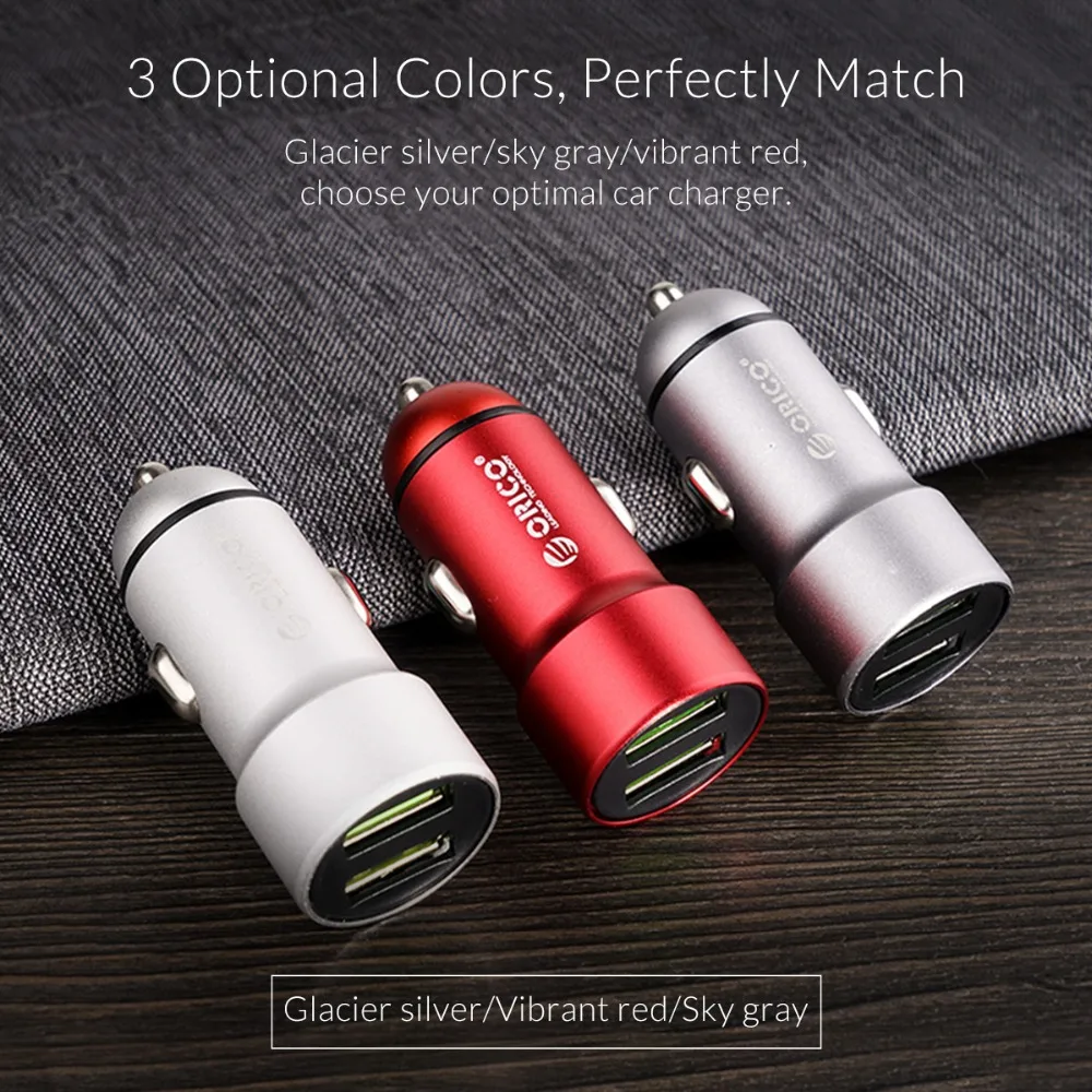 Автомобильное зарядное устройство ORICO Mini USB с двумя usb портами для зарядки 12 Вт