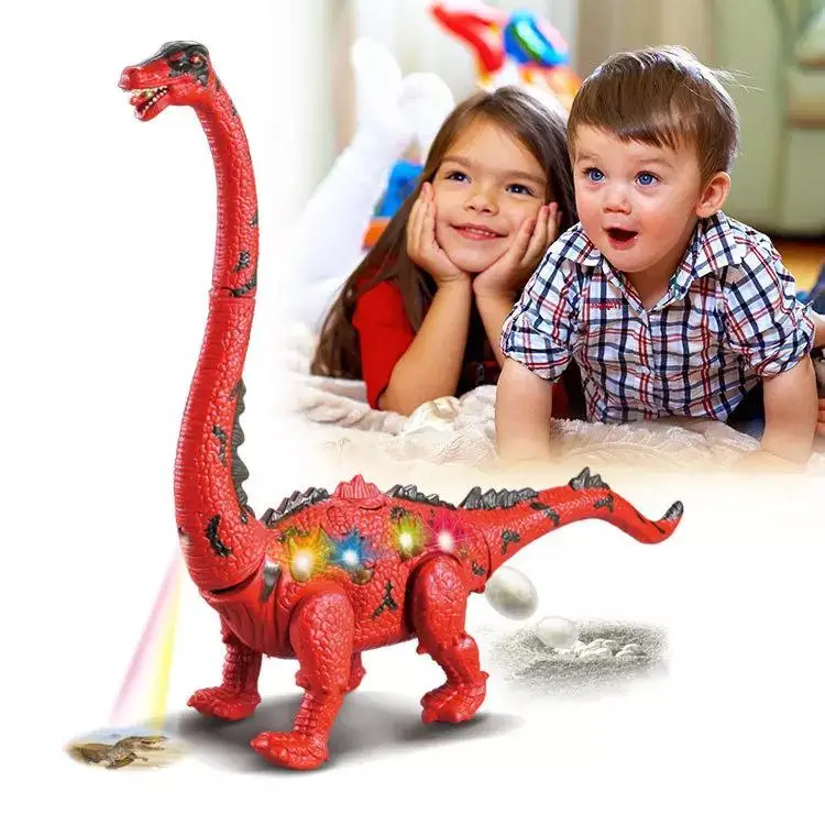 Лежать яйцо динозавр Электрический динозавр ходить с длинным горлом игрушки модельки животных нас со световым звуком для детей Детские игрушки Рождественский подарок - Цвет: Red
