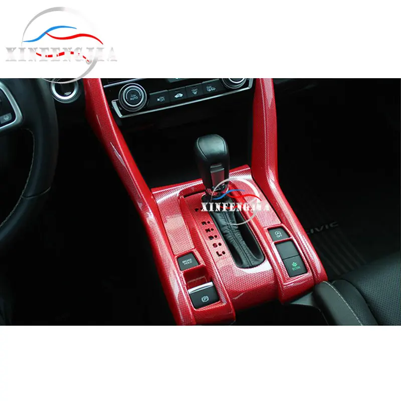 Для Honda Civic 16-19 4 шт углеродное волокно красный цвет центр переключения передач Панель отделка