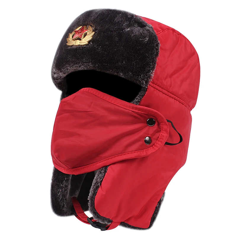 Winter hat Soviet Military Russian Pilot Winter Outdoor Ski Protective Men's Rabbit Thick Leather