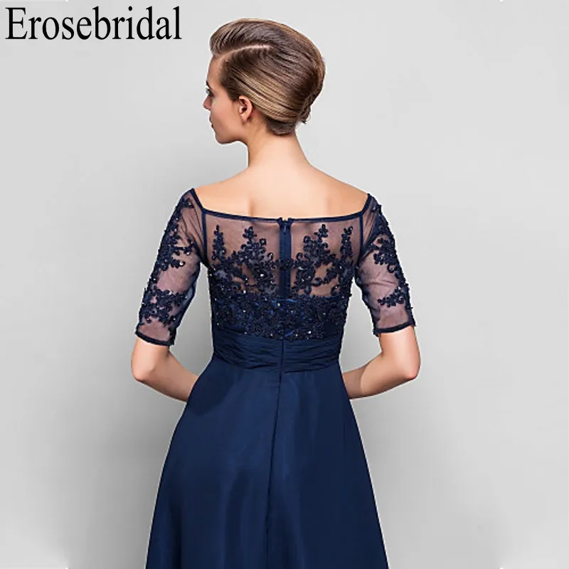 Erosebridal/шифоновое вечернее платье с коротким рукавом, Длинные вечерние платья для женщин, лиф с кружевами с бисером, на молнии сзади, халат soiree