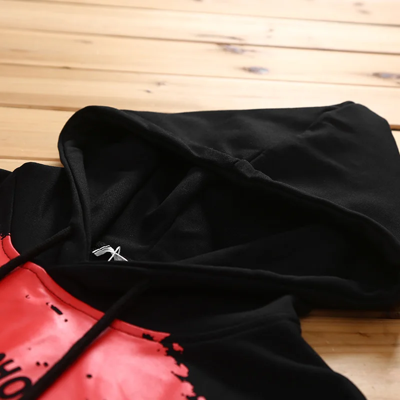 Принт граффити Уличная Для мужчин поддельные два Slim Fit модный стильный пуловер толстовки фунт шеи брызг чернила красная Лоскутная Ткань