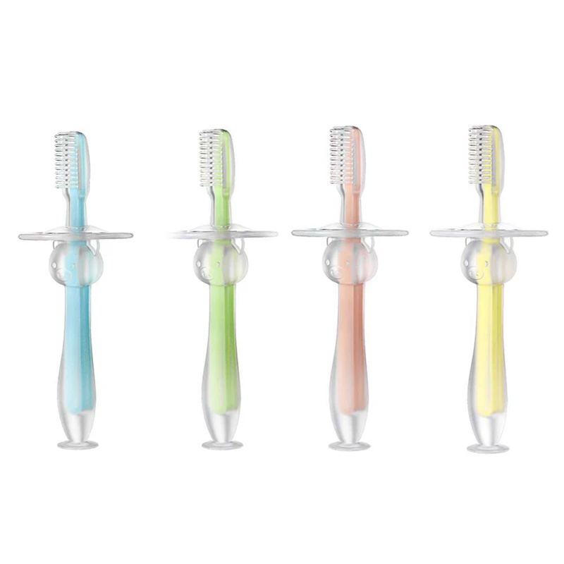 

Baby Training Silicone Three-dimensional Milk Toothbrush With Standing Suction Cup Children Learning Cleaning Teeth Brush