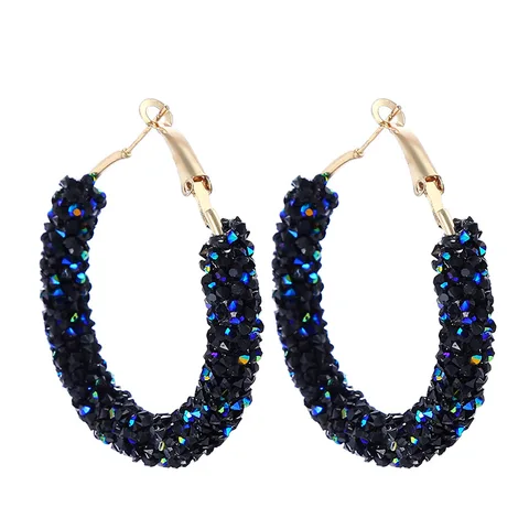 Hoop Earrings for Women Fashion Crystal Classic Minimalist Elegant Thin Hoops Gift Blue Black White Color Party Gift