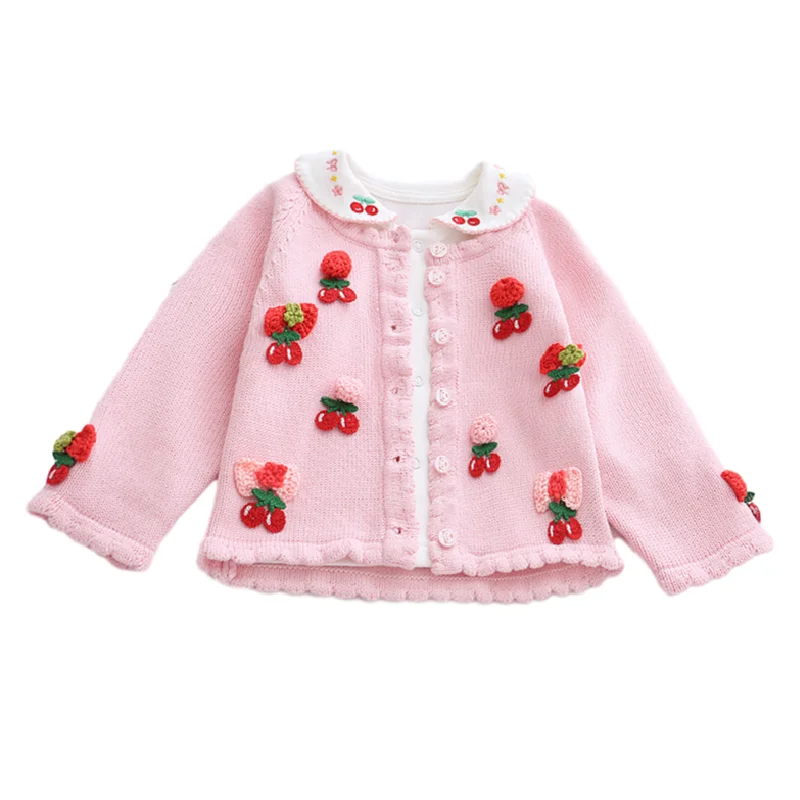 

Baby Sweater Autumn and Winter Girls Cardigan New Cotton Coat Children's Hand Needlepoint Sweater Cardigan