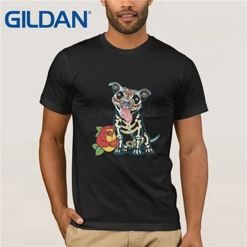 

Day of The Dead Pitbull Tshirt T-shirt Clothes Popular T-Shirt Crewneck 100% Cotton Tees Vintage Crew Neck