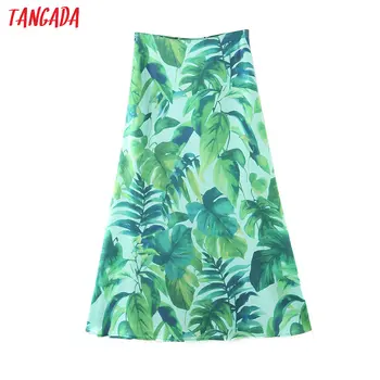 

Tangada women leaf print A-line skirt faldas mujer vintage side zipper female beach skirts SL251
