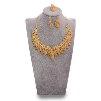 

WANDO Dubai Jewelry Set Sun Flower Gold Color For Bride Women Big Nigerian Wedding African Necklace Earrings Rings Jewelry Sets