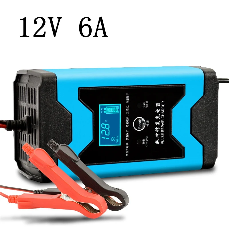 12V 6A импульсный ремонт ЖК-дисплей Батарея Зарядное устройство интеллигентая(ый) Автоматическая защита синего цвета для автомобилей мотоциклетные свинцово-кислотный Батарея Agm гель мокрый