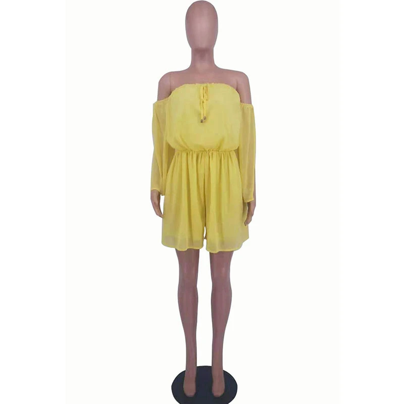 Summer Fashion Women One Piece Jumpsuits Solid Sexy Off Shoulder Long Split Flare Sleeve Rompers Casual Chiffon Bodycon S-XXL