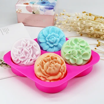 

4 Different Patterns Flower Shape Silicone Soap Mold Chocolate Cake Baking Mould Jelly Pudding Making Mold DIY Soap Crafts