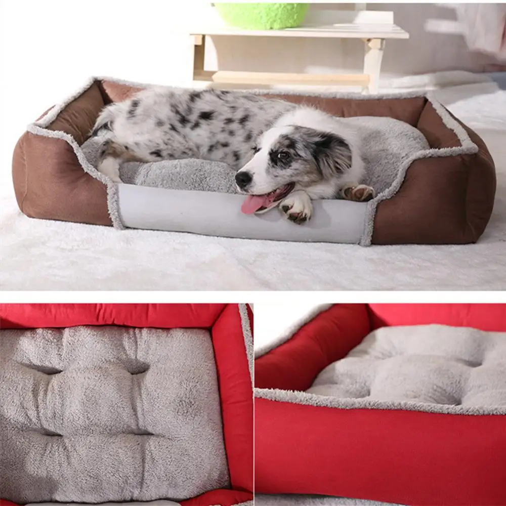 buy Warm Dog House Cat House Pet Sofa Dog Bed Soft Warm Super Comfortable Winter Coral Velvet Kennel Washable Leisure Skid Pet Bed