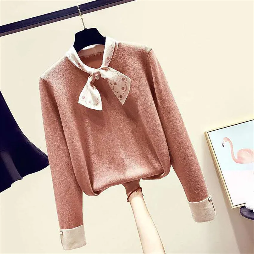 

20 New Slim Women O-neck Sweater Female Bow Tie knitted Sweater Autumn Ms Short Sweaters Pullovers Basic Tops Bottomings WZ1254
