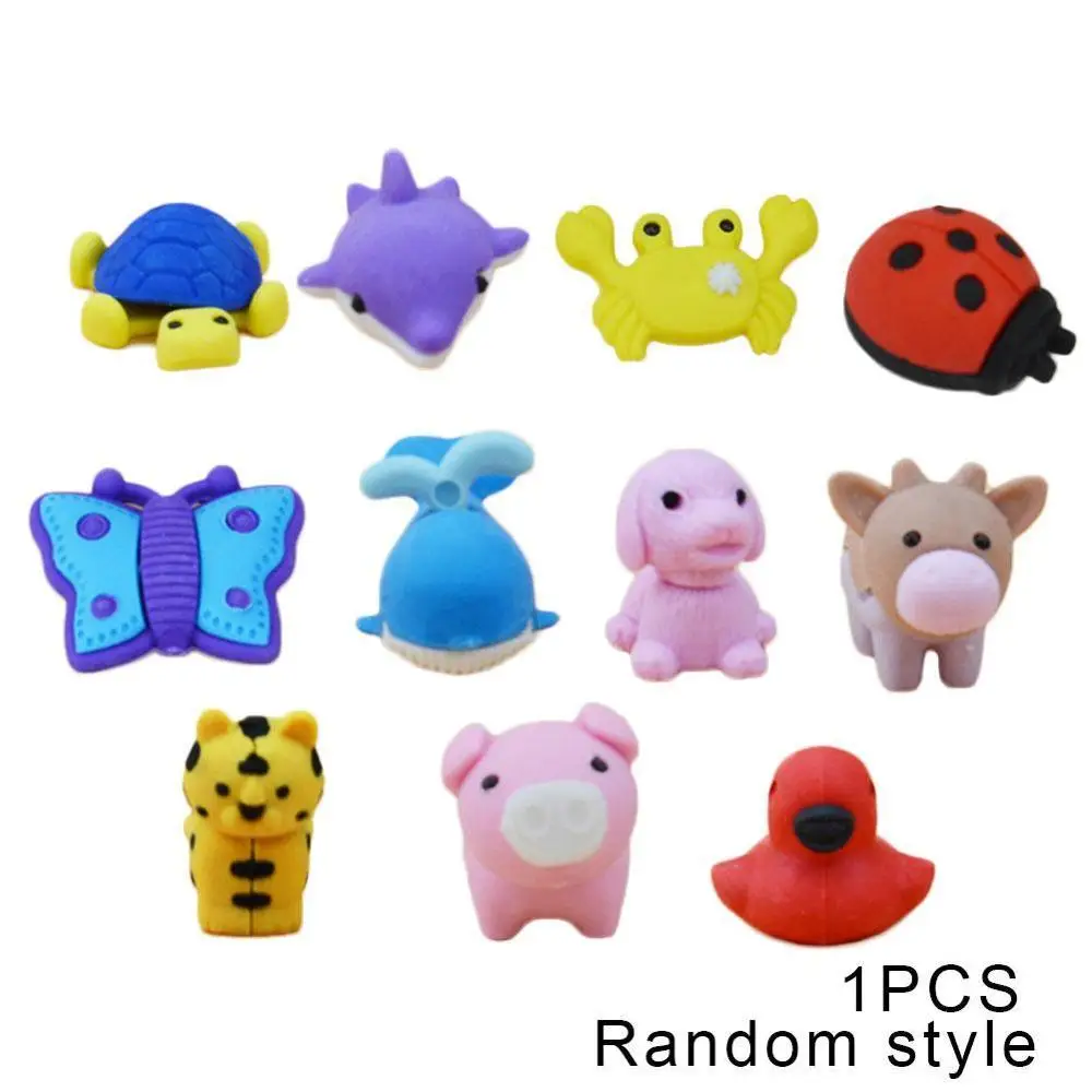 10pcs Random Style 10 шт случайный стиль варьируется мультфильм Ластики в форме животных Новинка различные виды милые Ластики для детей Тигр Дельфин черепаха - Цвет: 10pcs Random Style